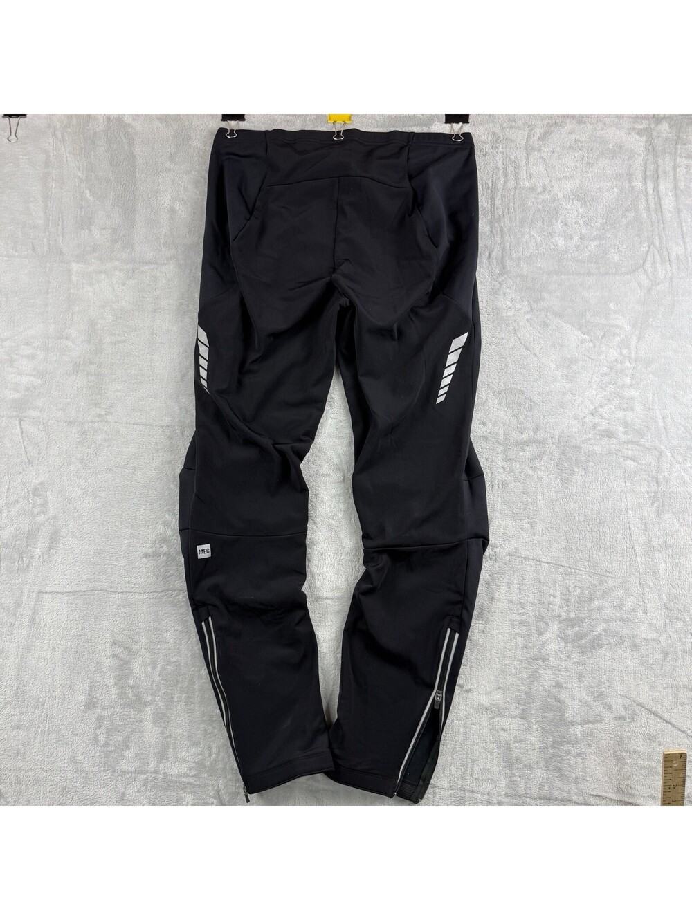 MEC Men’s XL Thermal Running Tights Black Fleece Lined Reflective Zip Ankle Run
